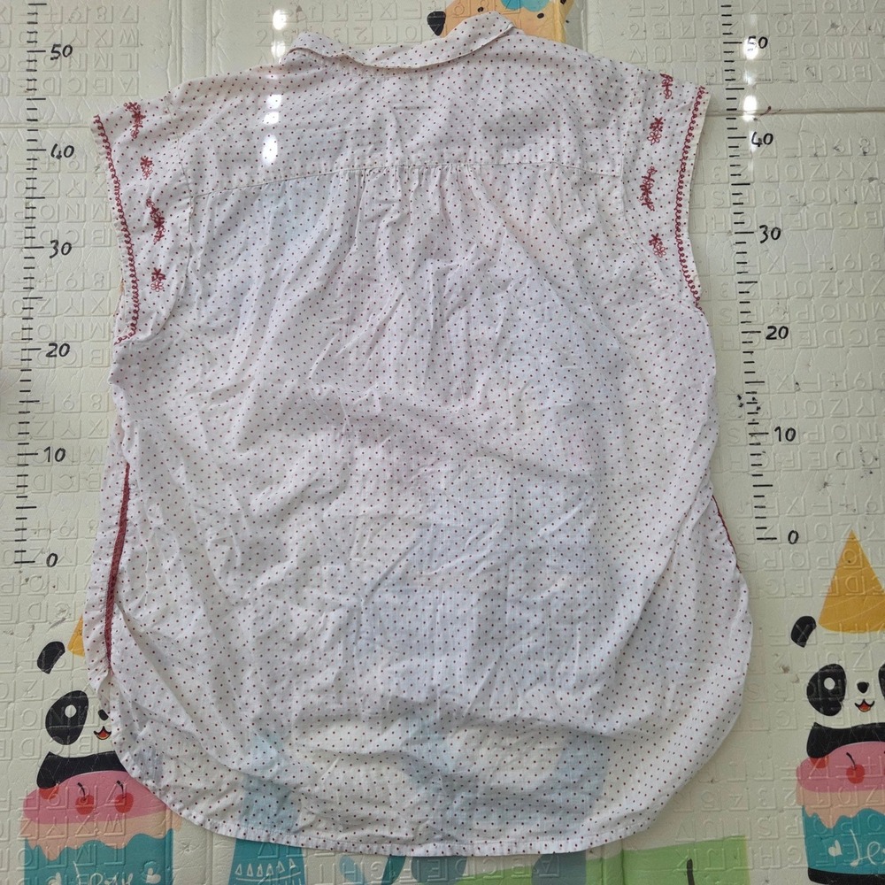 Maeve Anthropologie White Red Polka Dot Embroidered Cotton Top XL Sleeveless - Picture 8 of 10